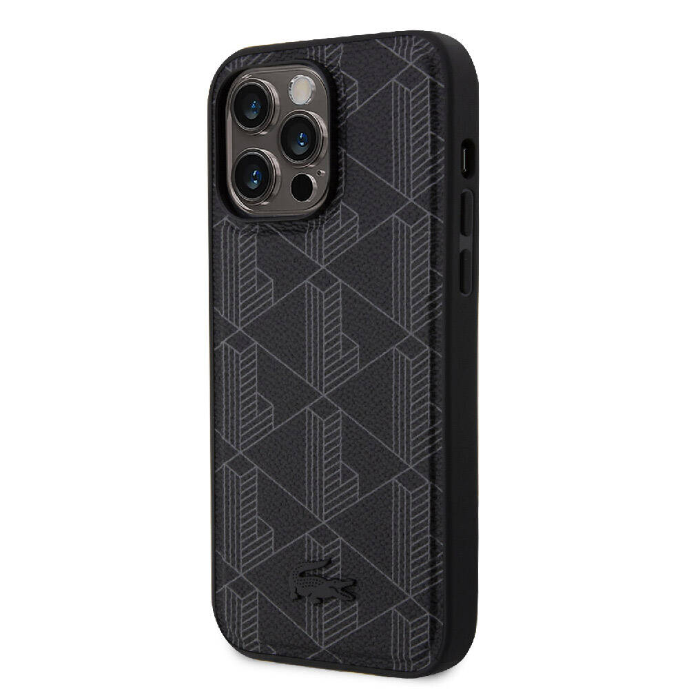 Apple iPhone 15 Pro Max Uyumlu Kılıf Lacoste Orjinal Lisanslı M-safe Şarj Özellikli PU Deri Görünümlü Karışık Monogram Desenli Kapak - 10