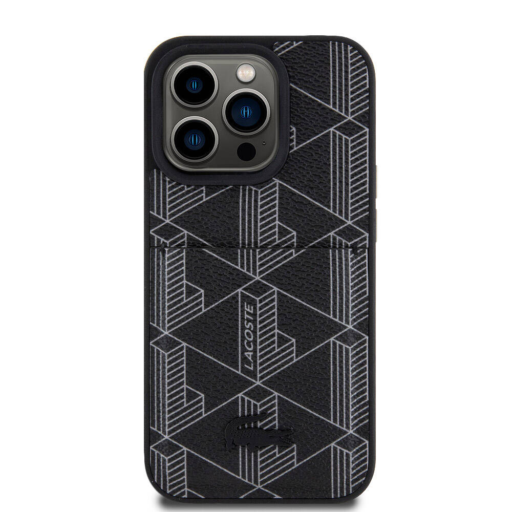 Apple iPhone 15 Pro Uyumlu Kılıf Lacoste Orjinal Lisanslı M-safe Şarj Özellikli PU Deri Görünümlü Kartlıklı Karışık Monogram Desenli Kapak - 2
