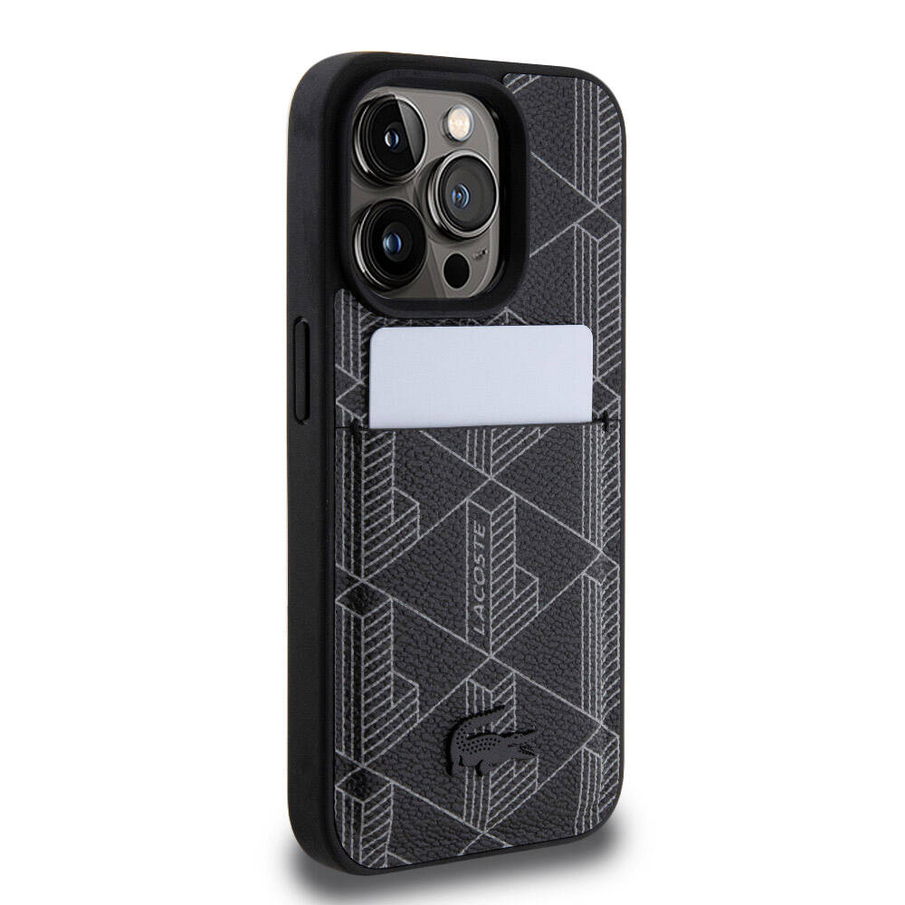 Apple iPhone 15 Pro Uyumlu Kılıf Lacoste Orjinal Lisanslı M-safe Şarj Özellikli PU Deri Görünümlü Kartlıklı Karışık Monogram Desenli Kapak - 3