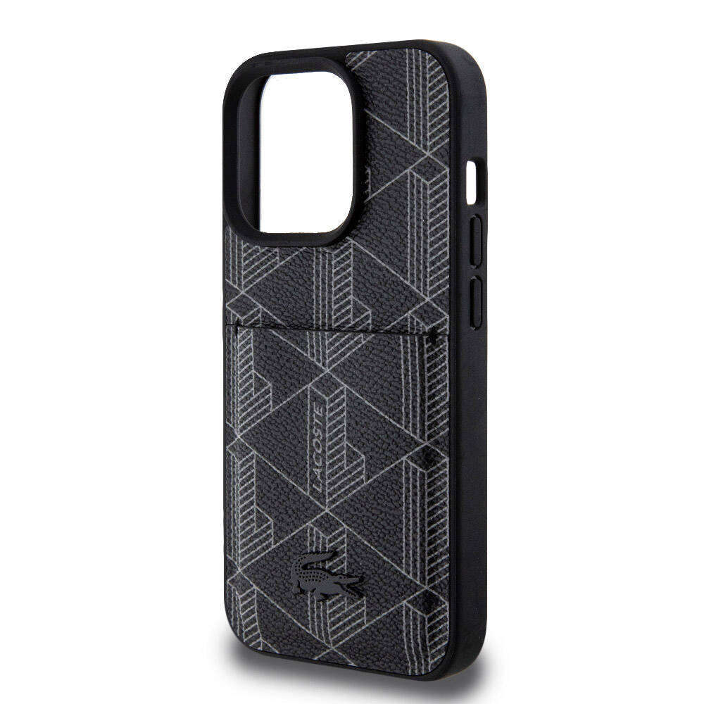 Apple iPhone 15 Pro Uyumlu Kılıf Lacoste Orjinal Lisanslı M-safe Şarj Özellikli PU Deri Görünümlü Kartlıklı Karışık Monogram Desenli Kapak - 5