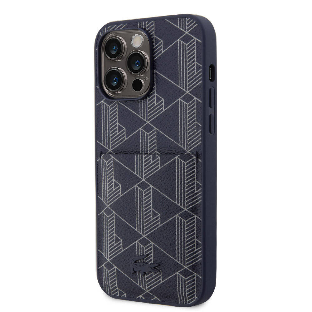 Apple iPhone 15 Pro Max Uyumlu Kılıf Lacoste Orjinal Lisanslı M-safe Şarj Özellikli PU Deri Görünümlü Kartlıklı Karışık Monogram Desenli Kapak - 2