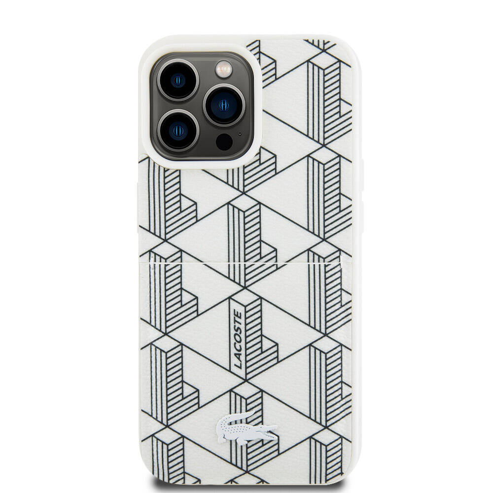 Apple iPhone 15 Pro Max Uyumlu Kılıf Lacoste Orjinal Lisanslı M-safe Şarj Özellikli PU Deri Görünümlü Kartlıklı Karışık Monogram Desenli Kapak - 3