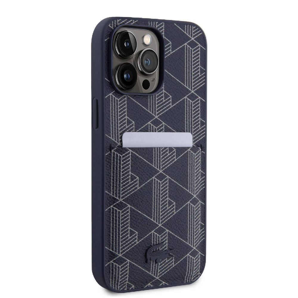 Apple iPhone 15 Pro Max Uyumlu Kılıf Lacoste Orjinal Lisanslı M-safe Şarj Özellikli PU Deri Görünümlü Kartlıklı Karışık Monogram Desenli Kapak - 6