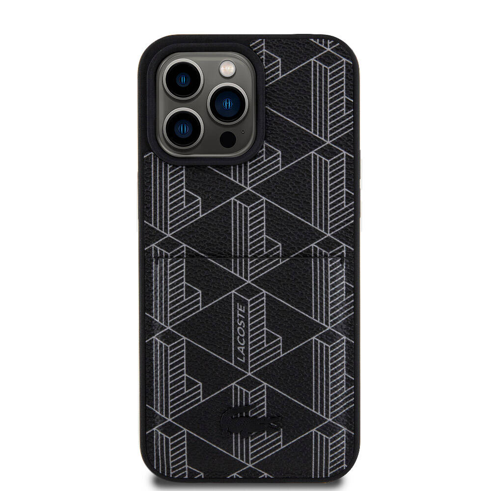 Apple iPhone 15 Pro Max Uyumlu Kılıf Lacoste Orjinal Lisanslı M-safe Şarj Özellikli PU Deri Görünümlü Kartlıklı Karışık Monogram Desenli Kapak - 16