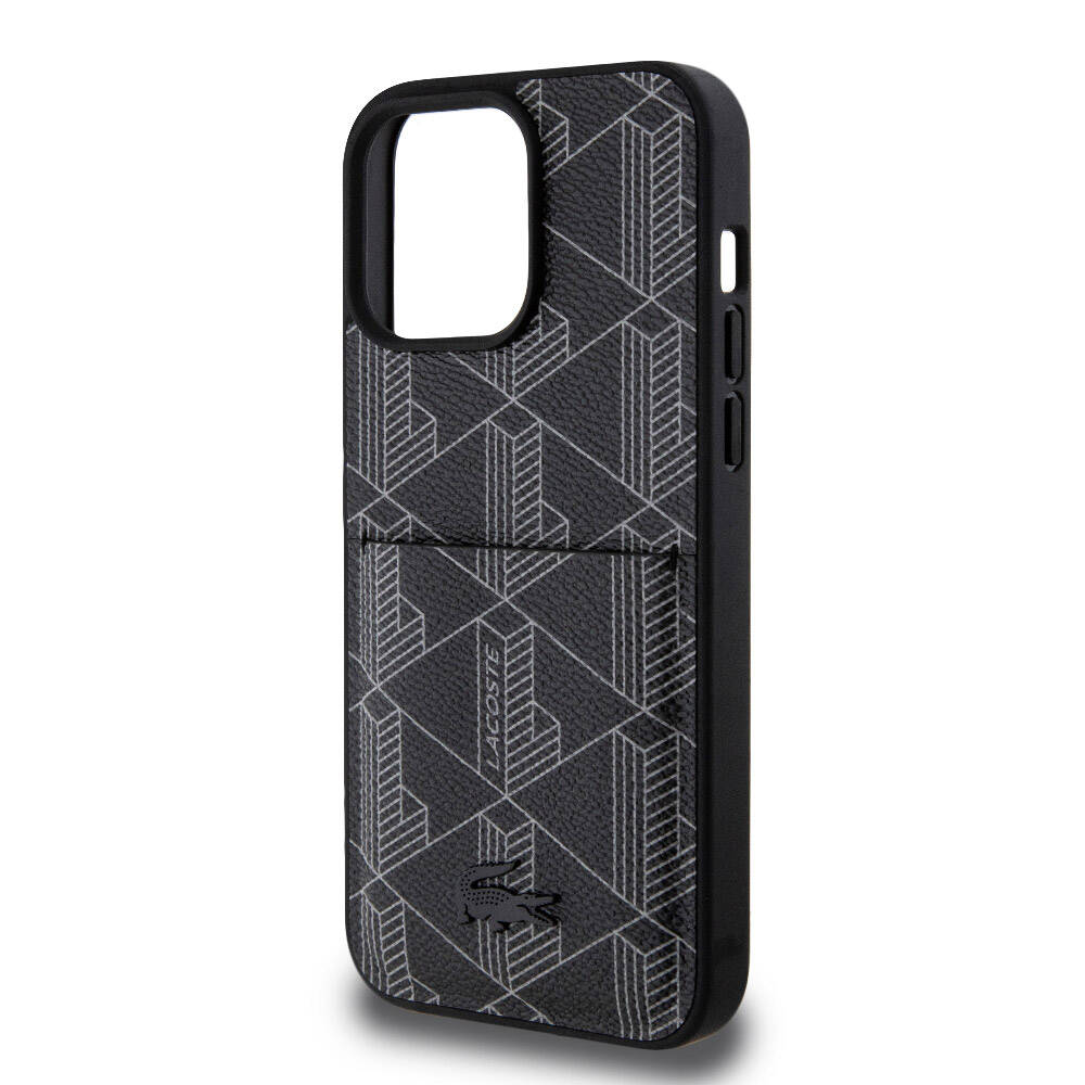 Apple iPhone 15 Pro Max Uyumlu Kılıf Lacoste Orjinal Lisanslı M-safe Şarj Özellikli PU Deri Görünümlü Kartlıklı Karışık Monogram Desenli Kapak - 19
