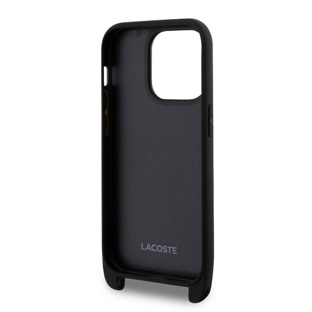 Apple iPhone 14 Pro Max Uyumlu Kılıf Lacoste Orjinal Lisanslı PU Pike Desenli Arka Yüzey Askılı İkonik Timsah Dokuma Logolu Kapak - 10