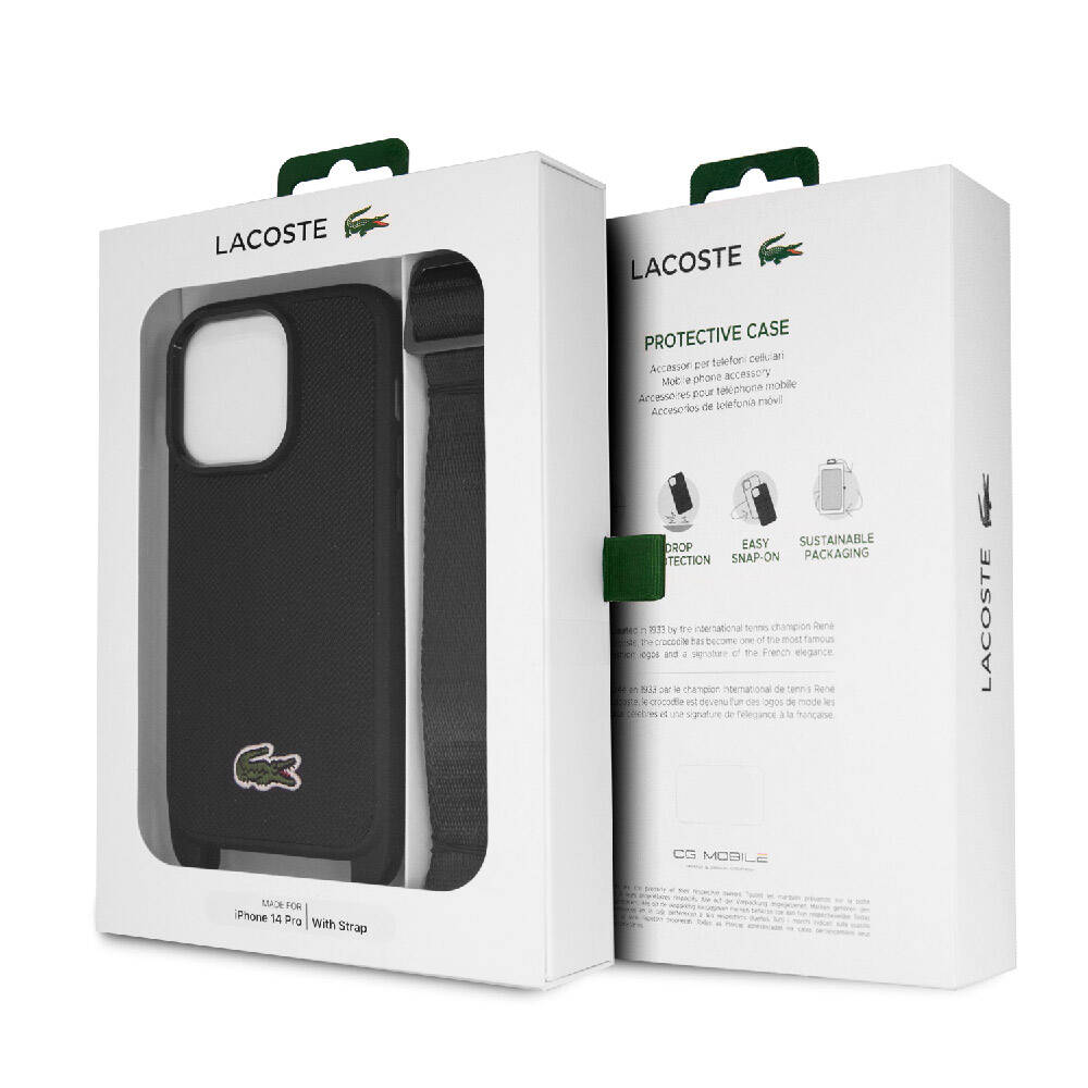 Apple iPhone 14 Pro Max Uyumlu Kılıf Lacoste Orjinal Lisanslı PU Pike Desenli Arka Yüzey Askılı İkonik Timsah Dokuma Logolu Kapak - 11