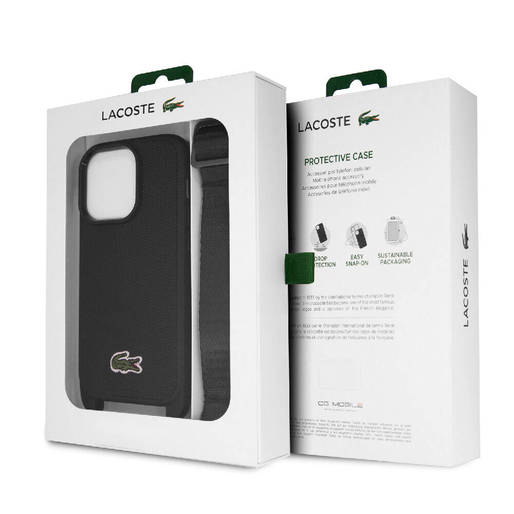 Apple iPhone 15 Pro Uyumlu Kılıf Lacoste Orjinal Lisanslı PU Pike Desenli Arka Yüzey Askılı İkonik Timsah Dokuma Logolu Kapak - 17
