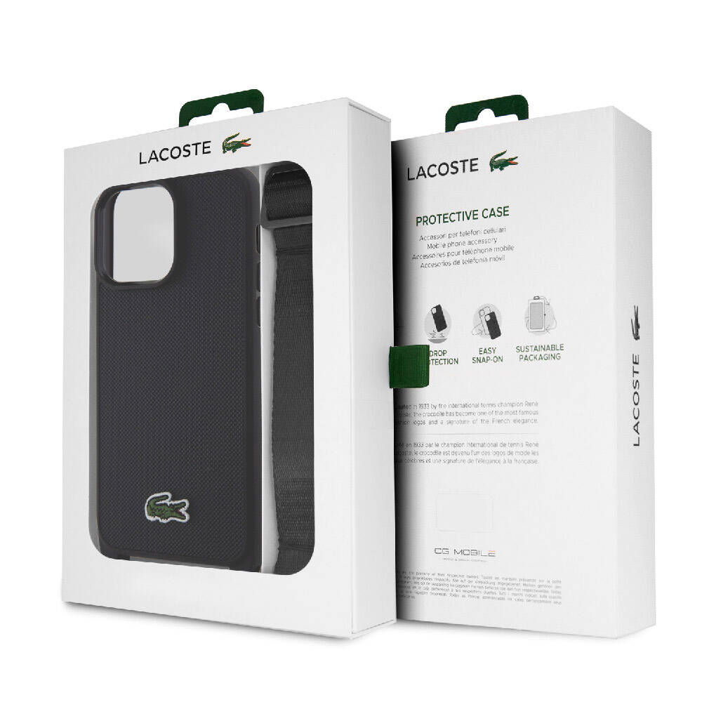 Apple iPhone 15 Pro Max Uyumlu Kılıf Lacoste Orjinal Lisanslı PU Pike Desenli Arka Yüzey Askılı İkonik Timsah Dokuma Logolu Kapak - 17