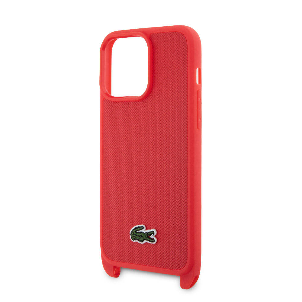 Apple iPhone 15 Pro Max Uyumlu Kılıf Lacoste Orjinal Lisanslı PU Pike Desenli Arka Yüzey Askılı İkonik Timsah Dokuma Logolu Kapak - 21