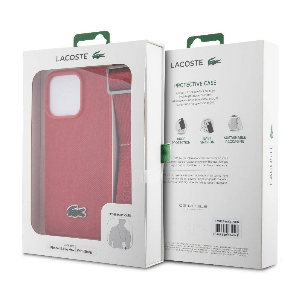 Apple iPhone 15 Pro Max Uyumlu Kılıf Lacoste Orjinal Lisanslı PU Pike Desenli Arka Yüzey Askılı İkonik Timsah Dokuma Logolu Kapak - 23