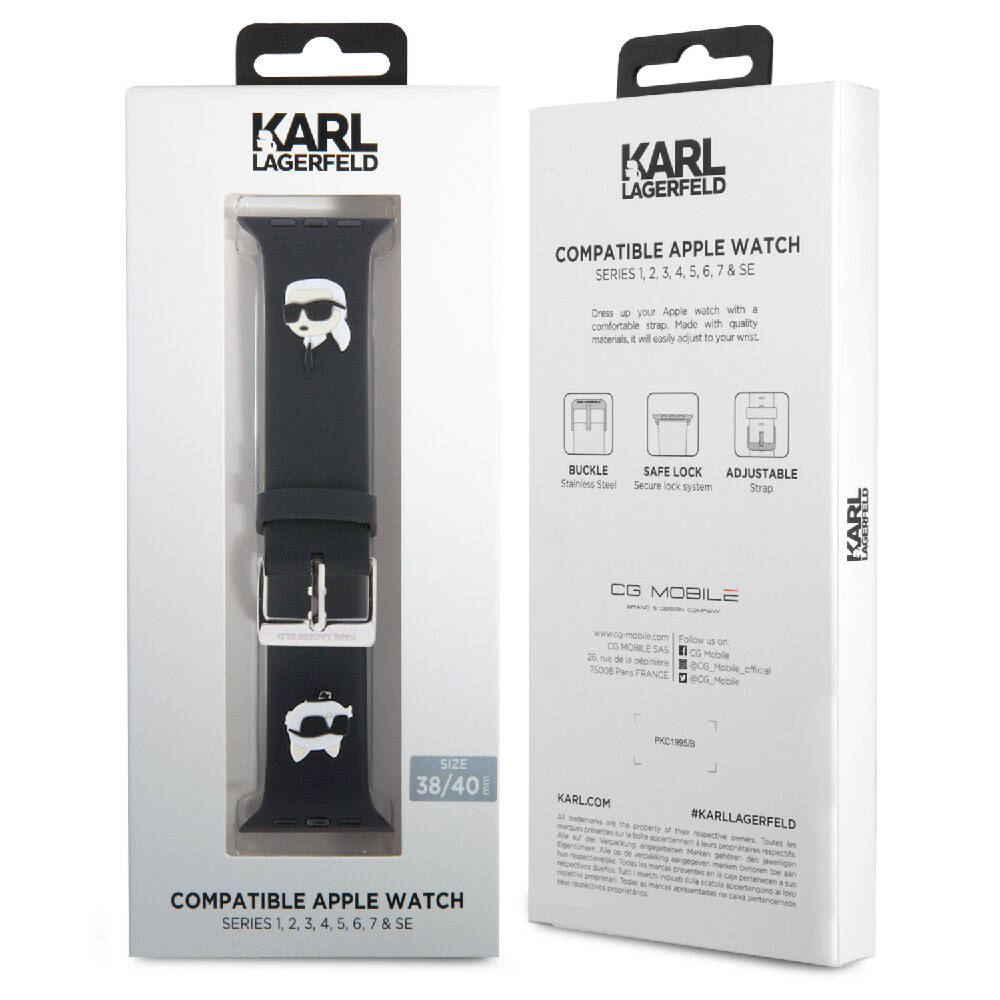 Apple Watch 38mm Uyumlu Karl Lagerfeld Orjinal Lisanslı İkonik Karl & Choupette Logolu Silikon Kordon - 3