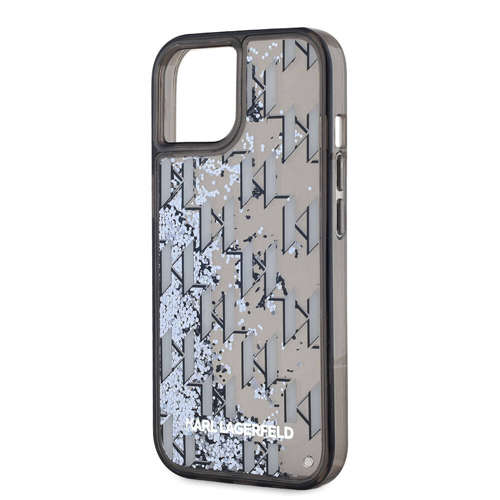 Apple iPhone 14 Uyumlu Kılıf Karl Lagerfeld Orjinal Lisanslı Simli KL Yazılı Monogram Gradıent Kapak - 5