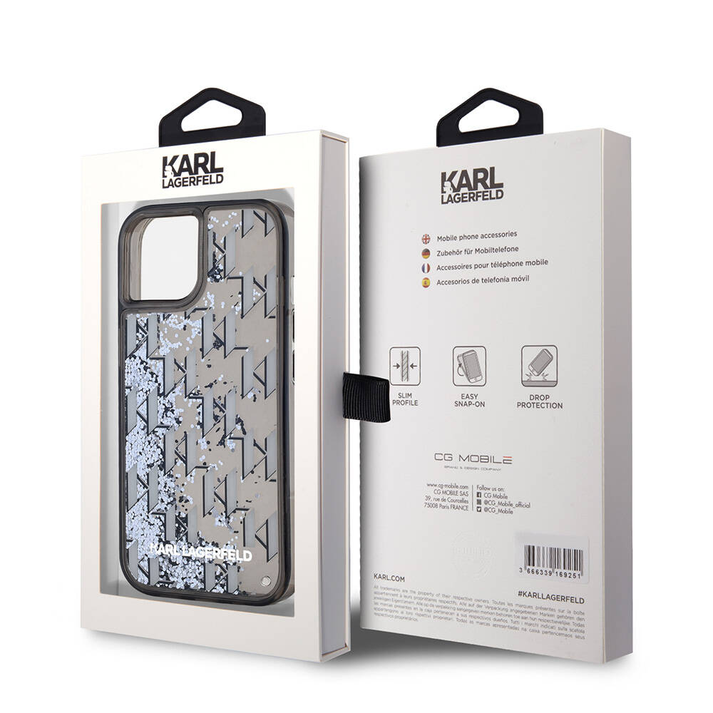 Apple iPhone 14 Uyumlu Kılıf Karl Lagerfeld Orjinal Lisanslı Simli KL Yazılı Monogram Gradıent Kapak - 7