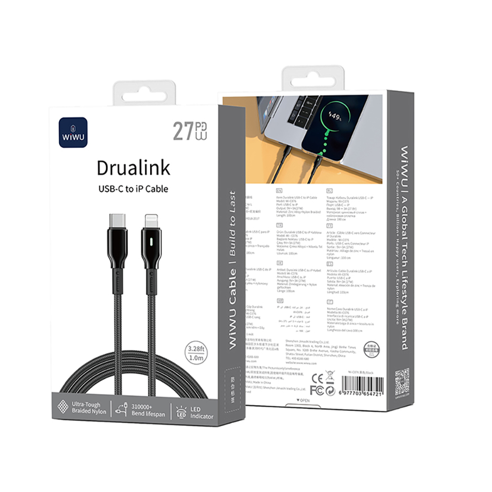 Wiwu Wi-C076 Drualink Serisi Type-C to Lightning PD Hızlı Şarj Kablosu 27W 1M - 2