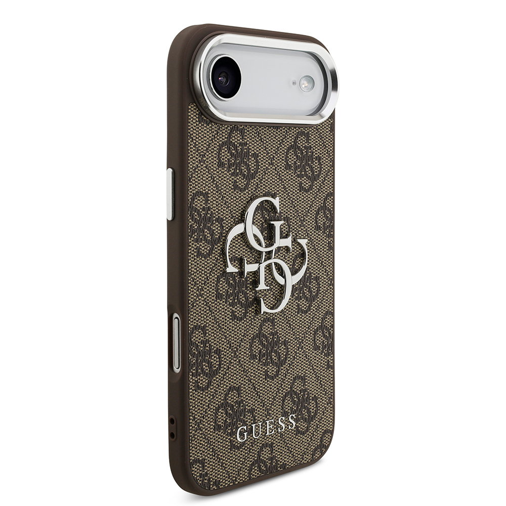 Apple iPhone 17 Air Uyumlu Kılıf Guess Orjinal Lisanslı Gümüş Metal Kamera Çerçeveli 4G Desenli Metal Büyük 4G ve Yazı Logolu Kapak - 9