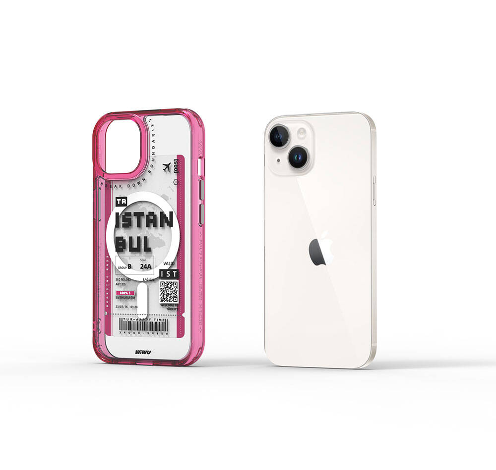 Apple iPhone 15 Uyumlu Kılıf M-safe Şarj Özellikli Bilet Desenli Wiwu Turkey B Serisi Kapak - 2
