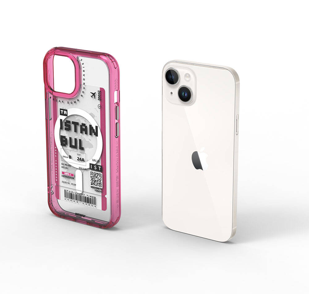 Apple iPhone 15 Uyumlu Kılıf M-safe Şarj Özellikli Bilet Desenli Wiwu Turkey B Serisi Kapak - 3