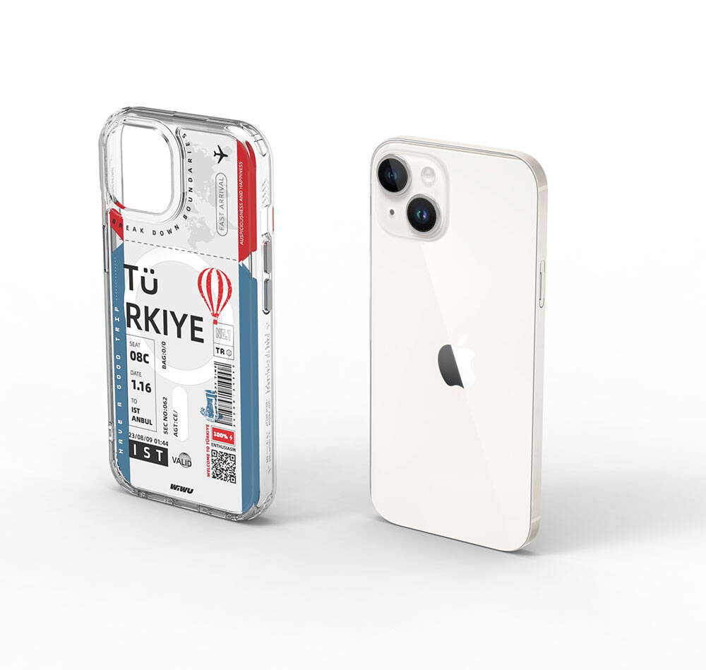 Apple iPhone 15 Uyumlu Kılıf M-safe Şarj Özellikli Bilet Desenli Wiwu Turkey B Serisi Kapak - 6