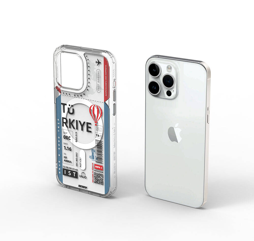 Apple iPhone 15 Pro Uyumlu Kılıf M-safe Şarj Özellikli Bilet Desenli Wiwu Turkey B Serisi Kapak - 3