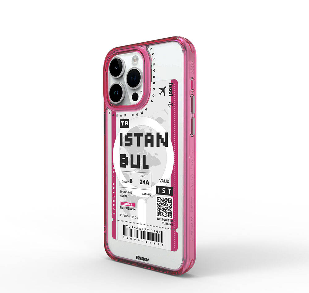 Apple iPhone 15 Pro Uyumlu Kılıf M-safe Şarj Özellikli Bilet Desenli Wiwu Turkey B Serisi Kapak - 5