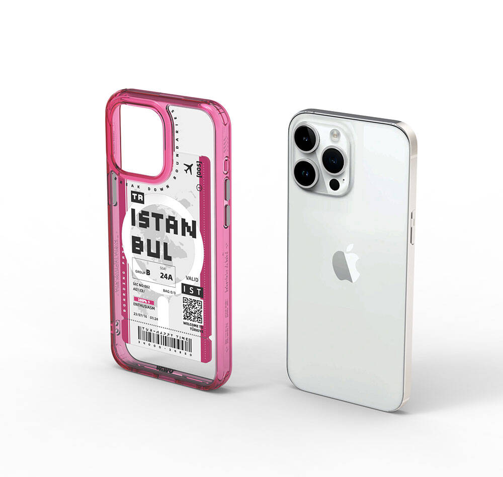 Apple iPhone 15 Pro Uyumlu Kılıf M-safe Şarj Özellikli Bilet Desenli Wiwu Turkey B Serisi Kapak - 7