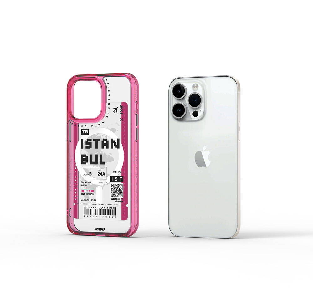 Apple iPhone 15 Pro Uyumlu Kılıf M-safe Şarj Özellikli Bilet Desenli Wiwu Turkey B Serisi Kapak - 8
