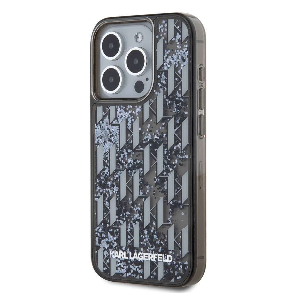 Apple iPhone 15 Pro Uyumlu Kılıf Karl Lagerfeld Orjinal Lisanslı Simli KL Yazılı Monogram Gradıent Kapak - 1