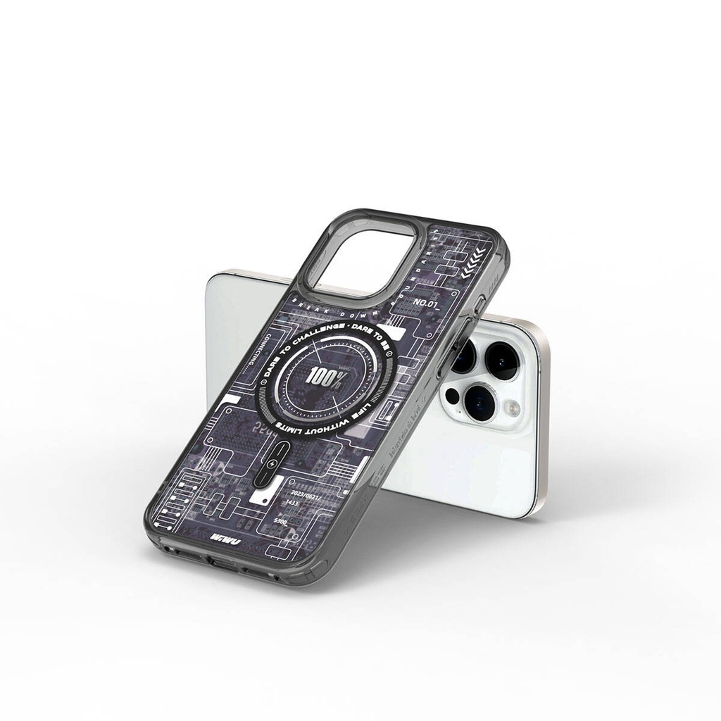 Apple iPhone 15 Pro Max Uyumlu Kılıf M-safe Şarj Özellikli Desenli Wiwu Mecha Circuit H Serisi Kapak - 4