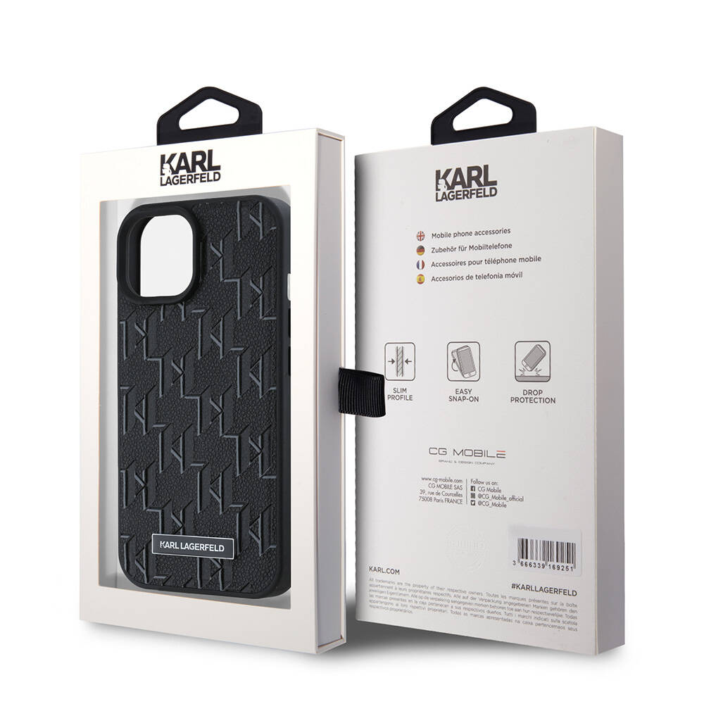 Apple iPhone 15 Uyumlu Kılıf Karl Lagerfeld Orjinal Lisanslı M-safe Şarj Özellikli KL Yazılı Hot Stamp Kapak - 14