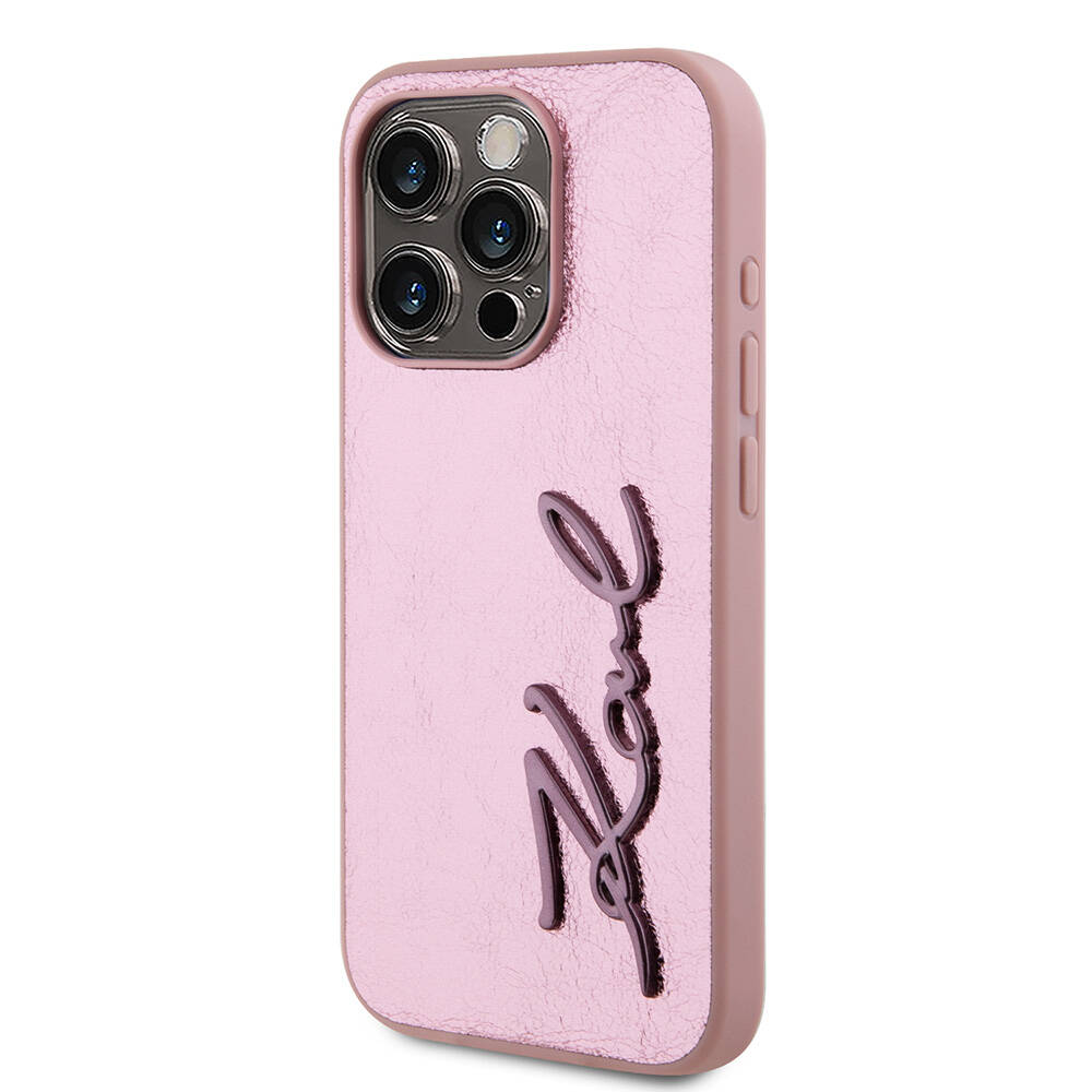 Apple iPhone 15 Pro Uyumlu Kılıf Karl Lagerfeld Orjinal Lisanslı 3D KL Yazılı Tüylü Arka Yüzey Saffiano Rhinestones Kapak - 7