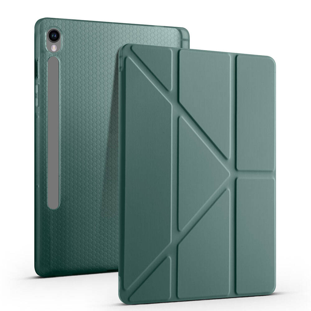 Samsung Galaxy Tab S9 FE Uyumlu Kılıf Zore Tri Folding Kalem Bölmeli Standlı Kılıf - 16