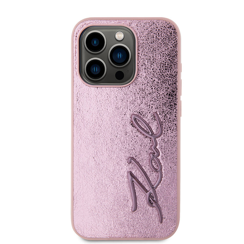 Apple iPhone 15 Pro Max Uyumlu Kılıf Karl Lagerfeld Orjinal Lisanslı 3D KL Yazılı Tüylü Arka Yüzey Saffiano Rhinestones Kapak - 2