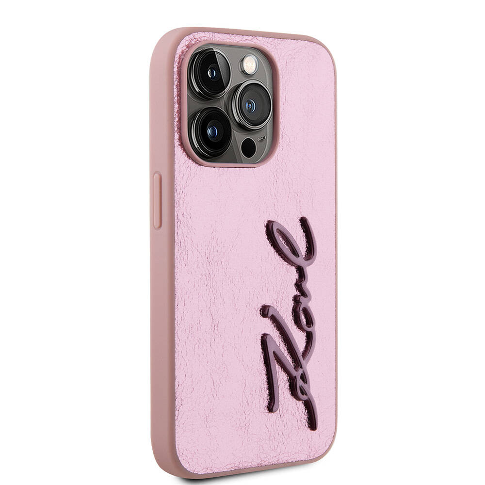 Apple iPhone 15 Pro Max Uyumlu Kılıf Karl Lagerfeld Orjinal Lisanslı 3D KL Yazılı Tüylü Arka Yüzey Saffiano Rhinestones Kapak - 3