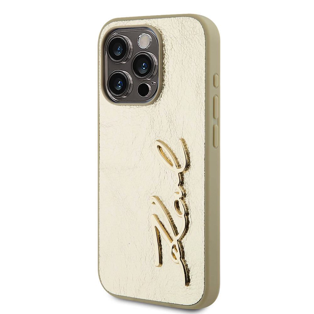 Apple iPhone 15 Pro Max Uyumlu Kılıf Karl Lagerfeld Orjinal Lisanslı 3D KL Yazılı Tüylü Arka Yüzey Saffiano Rhinestones Kapak - 7