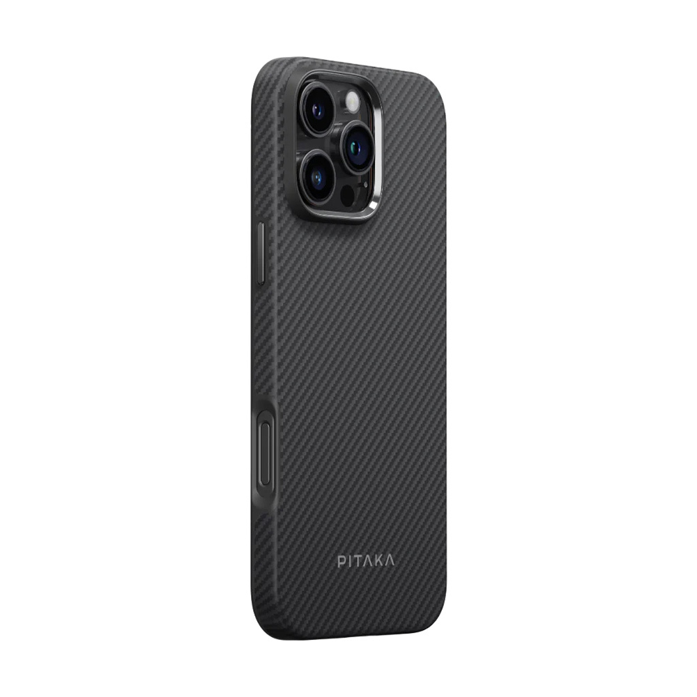 Apple iPhone 16 Pro Uyumlu Kılıf Magsafe Şarj Özellikli Aramid Fiber Pitaka Military-Grade Classic Serisi Black-Grey Twill Kapak - 7