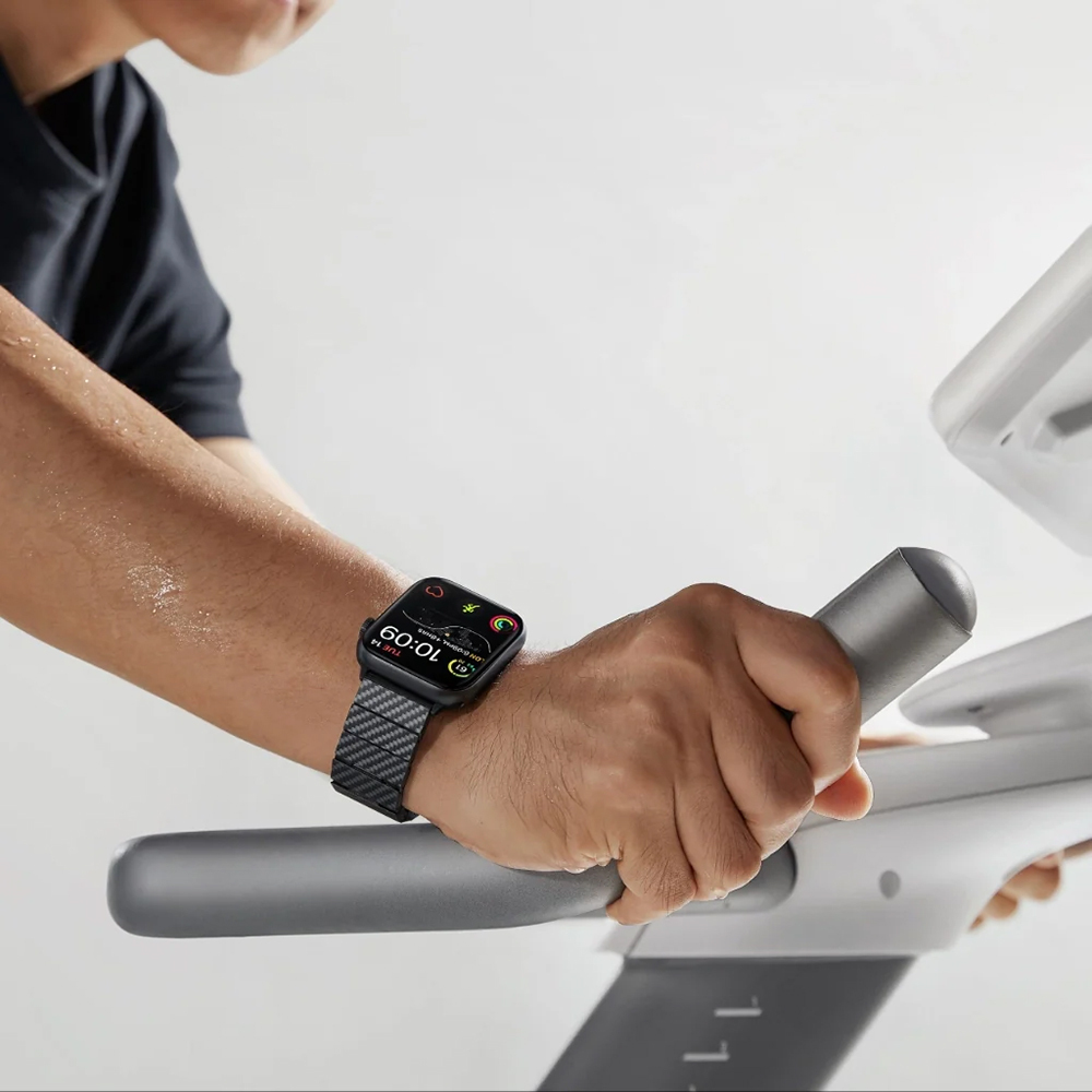 Apple Watch Serisi Uyumlu Karbon Fiber Pitaka Modern Serisi Black-Grey Twill Universal Kordon - 18