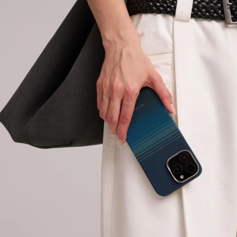 Apple iPhone 16 Pro Uyumlu Kılıf Magsafe Şarj Özellikli  Aramid Fiber Pitaka Tactile Woven Sunset-Moonrise Serisi Moonrise Kapak - 4