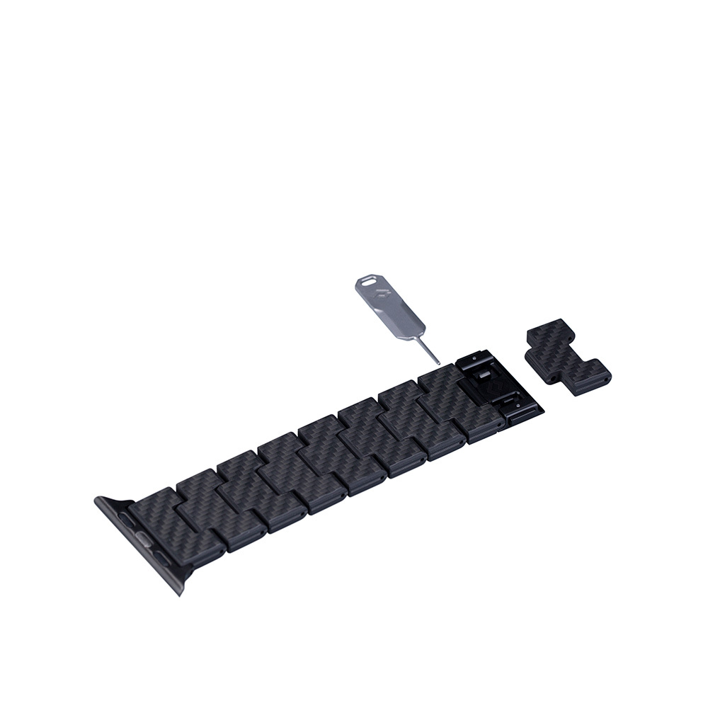 Apple Watch Serisi Uyumlu Karbon Fiber Pitaka Retro Serisi Black-Grey Twill Universal Kordon - 10