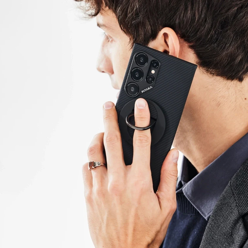 Samsung Galaxy S24 Ultra Uyumlu Kılıf Magsafe Şarj Özellikli 600D Aramid Fiber Pitaka Ultra-Slim Classic Serisi Black-Grey Twill Kapak - 4