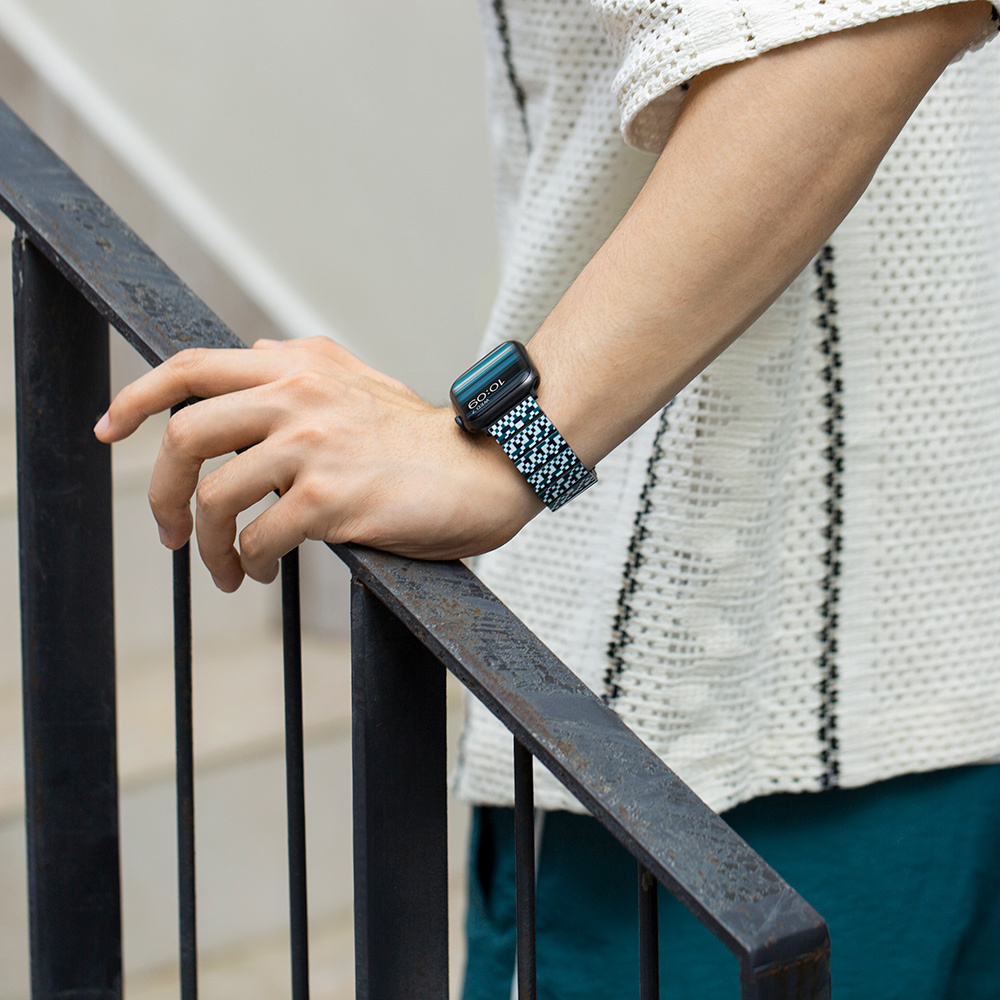 Apple Watch Serisi Uyumlu Aramid Fiber ve Karbon Fiber Pitaka Dreamland ChromaCarbon Serisi Mosaic Universal Kordon - 7
