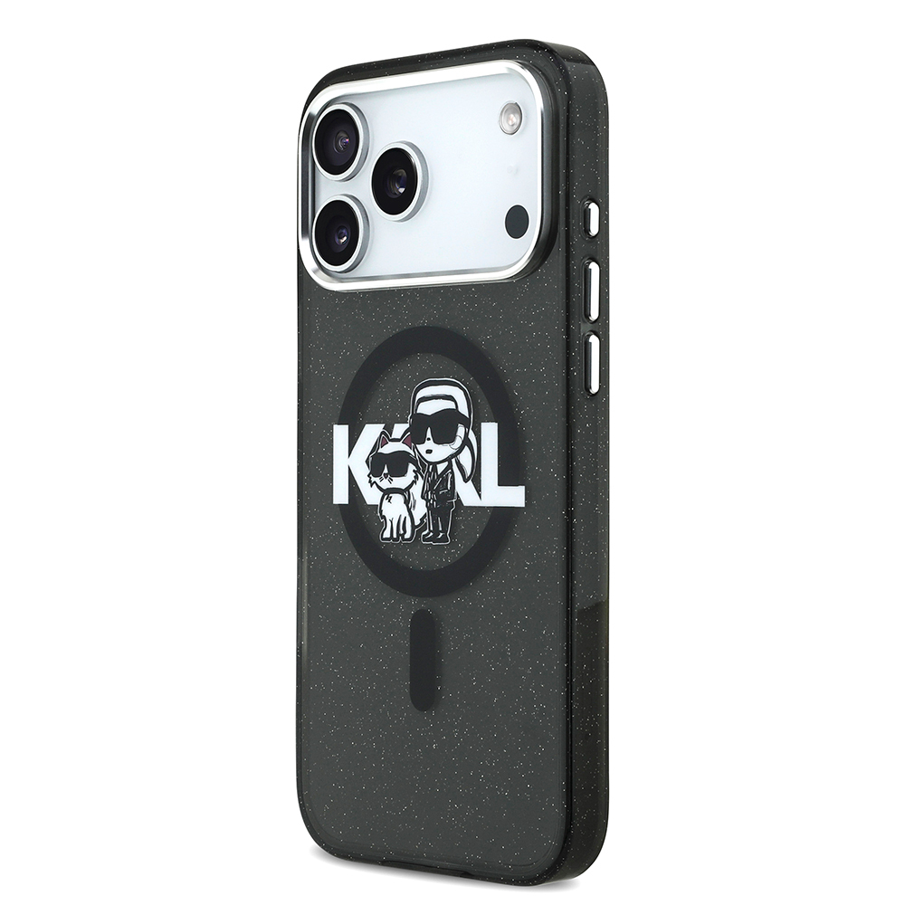 Apple iPhone 17 Pro Max Uyumlu Kılıf Karl Lagerfeld Orjinal Lisanslı Parlayan Simli Karl & Choupette Sketch Logo Kapak - 1