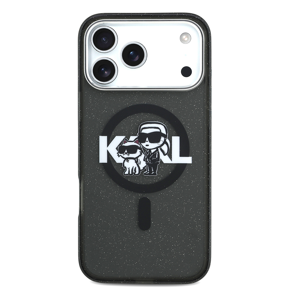 Apple iPhone 17 Pro Max Uyumlu Kılıf Karl Lagerfeld Orjinal Lisanslı Parlayan Simli Karl & Choupette Sketch Logo Kapak - 2