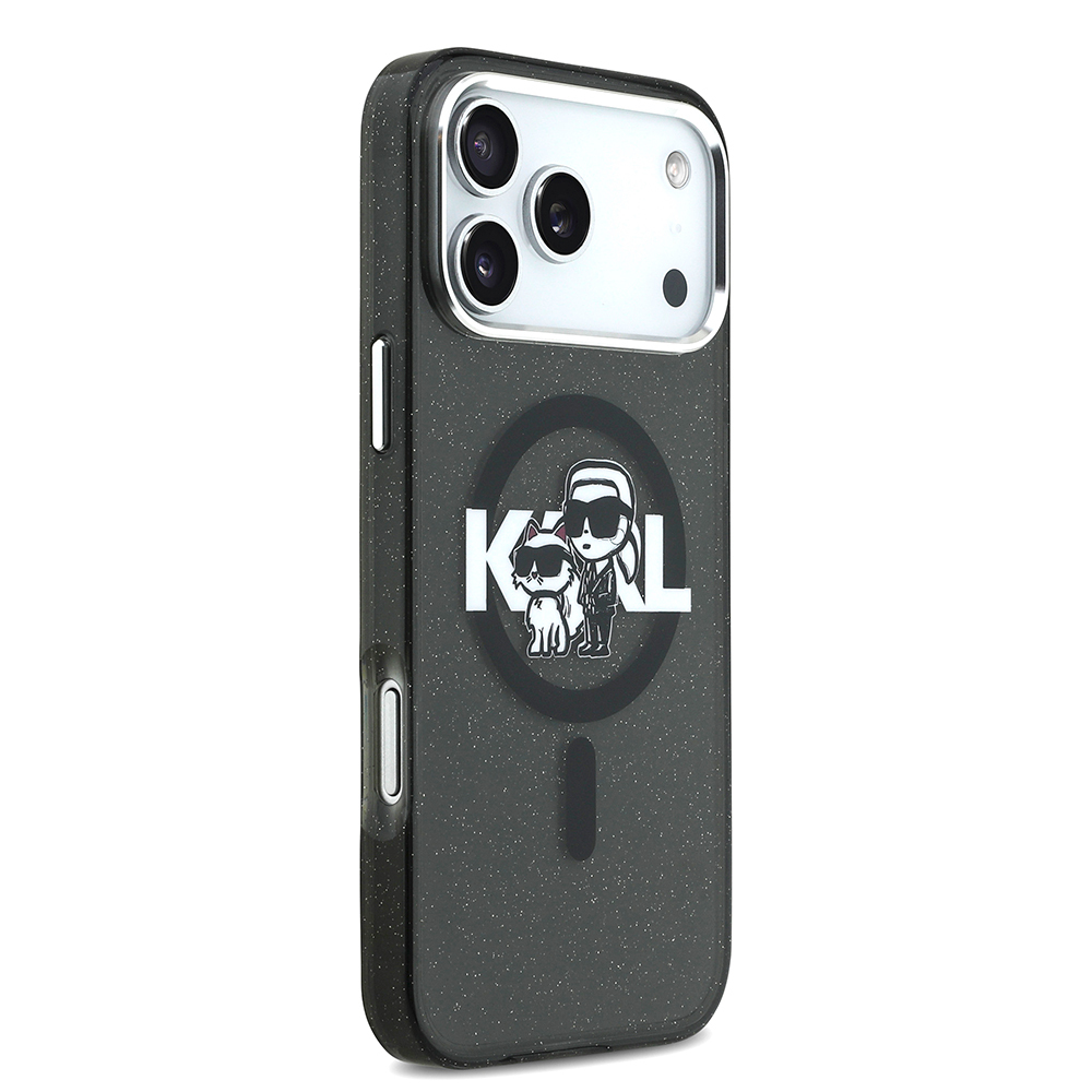 Apple iPhone 17 Pro Max Uyumlu Kılıf Karl Lagerfeld Orjinal Lisanslı Parlayan Simli Karl & Choupette Sketch Logo Kapak - 3