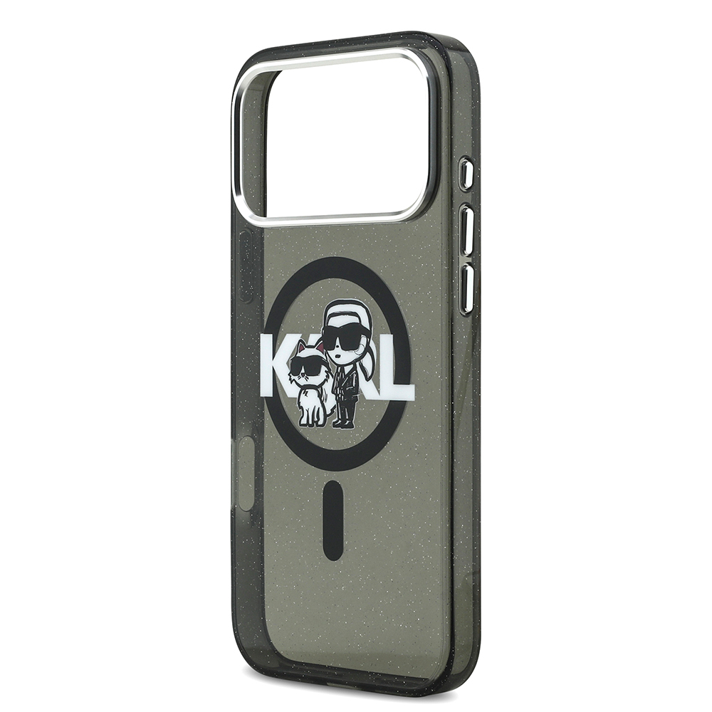 Apple iPhone 17 Pro Max Uyumlu Kılıf Karl Lagerfeld Orjinal Lisanslı Parlayan Simli Karl & Choupette Sketch Logo Kapak - 5