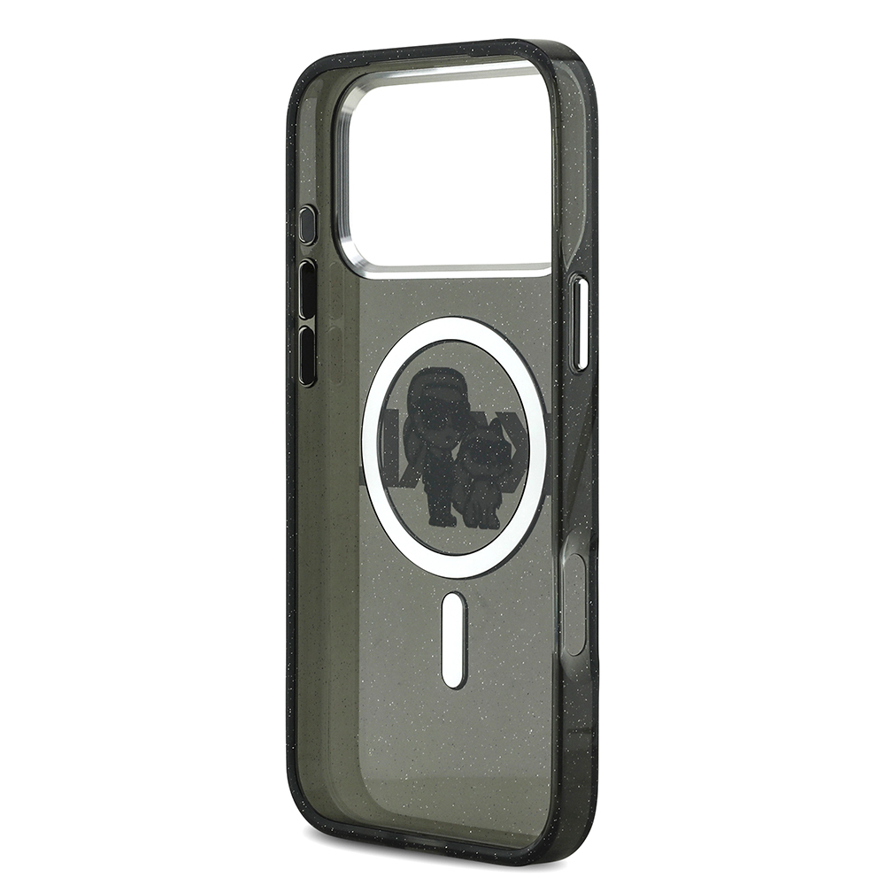Apple iPhone 17 Pro Max Uyumlu Kılıf Karl Lagerfeld Orjinal Lisanslı Parlayan Simli Karl & Choupette Sketch Logo Kapak - 6