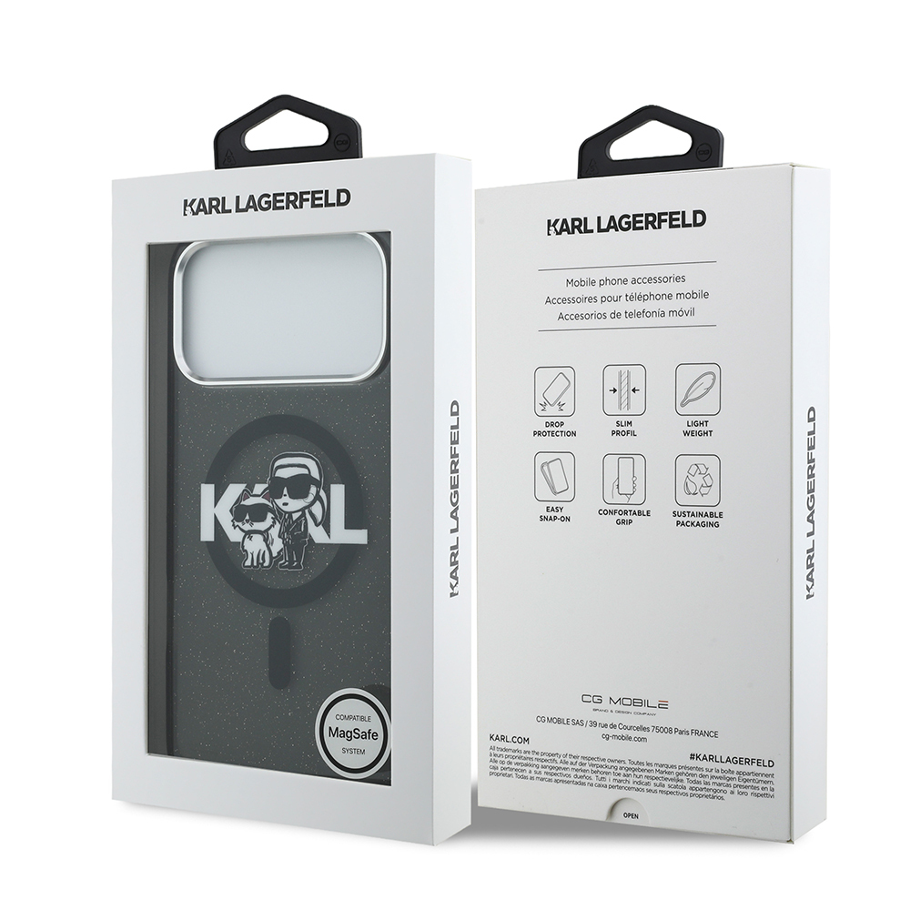 Apple iPhone 17 Pro Max Uyumlu Kılıf Karl Lagerfeld Orjinal Lisanslı Parlayan Simli Karl & Choupette Sketch Logo Kapak - 7
