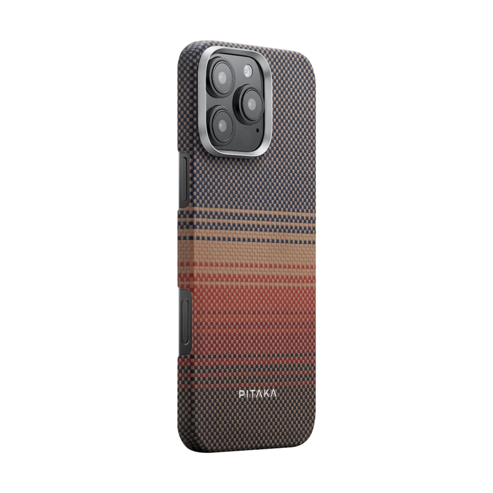 Apple iPhone 16 Pro Uyumlu Kılıf Magsafe Şarj Özellikli Aramid Fiber Pitaka Tactile Woven Sunset-Moonrise Serisi Sunset Kapak - 1