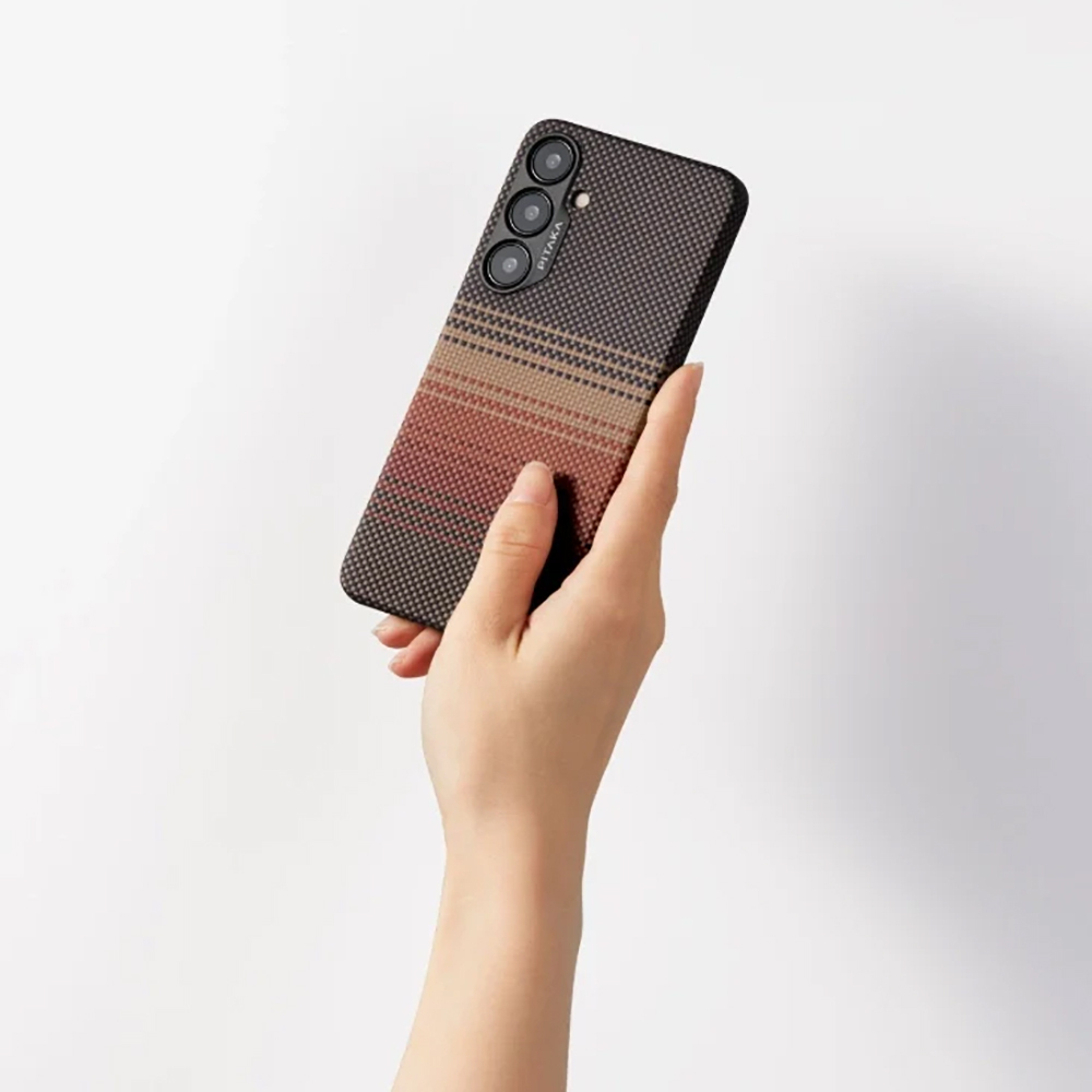 Samsung Galaxy S24 Ultra Uyumlu Kılıf Magsafe Şarj Özellikli Aramid Fiber Pitaka Tactile Woven Sunset-Moonrise Serisi Sunset Kapak - 3