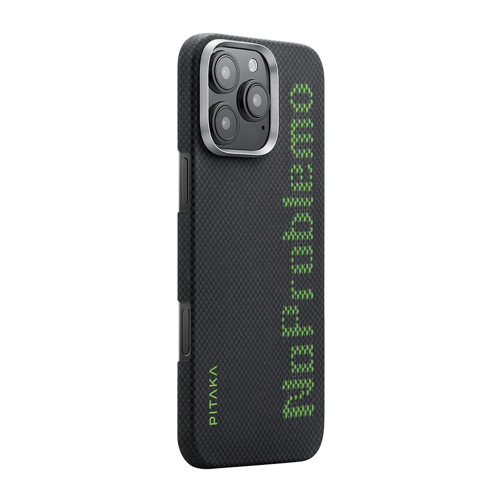Apple iPhone 16 Pro Uyumlu Kılıf Magsafe Şarj Özellikli Lumintex Teknolojili Fosforlu Aramid Fiber Pitaka Tactile Woven Aries Serisi NoProblemo Kapak - 3